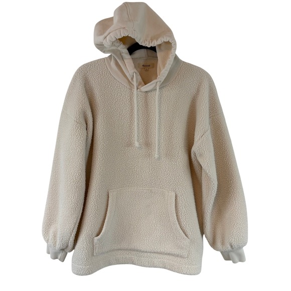 Madewell Tops - Madewell Sherpa Fleece Hoodie Pullover Bubble Sleeve M Cream Ivory Cozy Casual